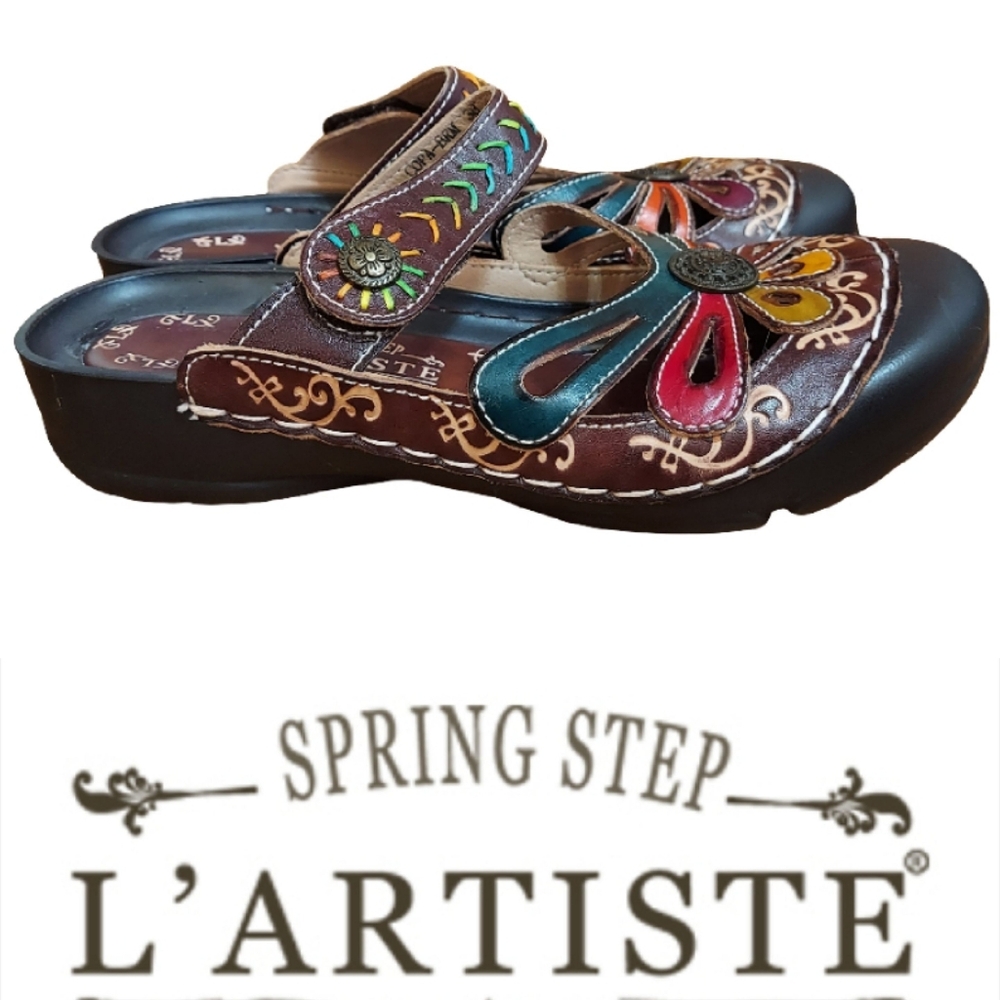 Spring Step L'artiste Leather Copa Clog In Brown Multi